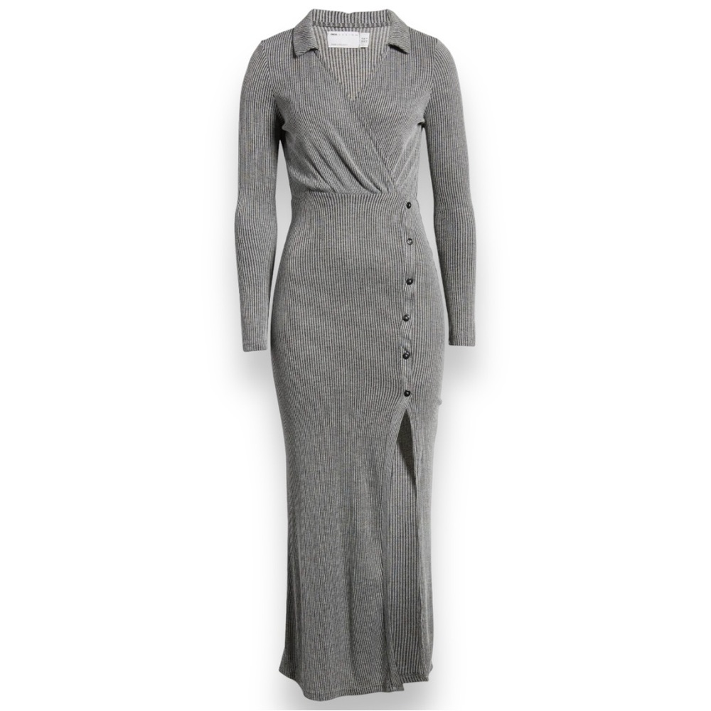Asos Design Long Sleeve Rib Maxi Dress